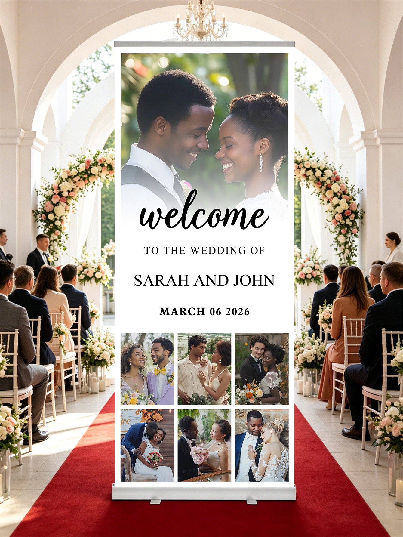 Customized wedding retractable banners - personalized photo wedding welcome signs, reception decorations and background curtains